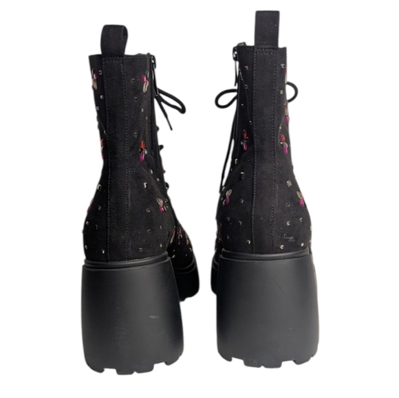 Betsey Johnson Micro Stones Chunky Heel Combat Boots | Size 11.5WW - Picture 8 of 10